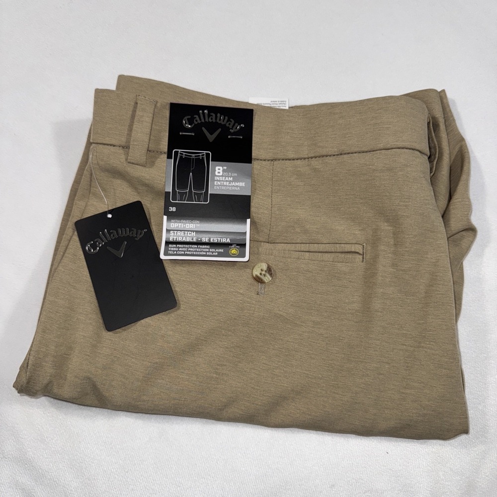 Callaway Shorts Mens 38 Khaki Chinchilla Moisture Wicking Stretch Lightweight 8"